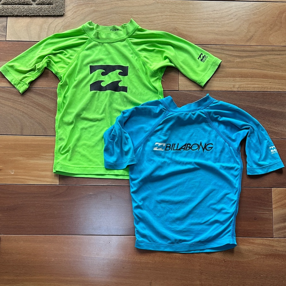 Billabong Kids Rash Guard Lot of 2 - Neon Green and Aqua Blue 2T